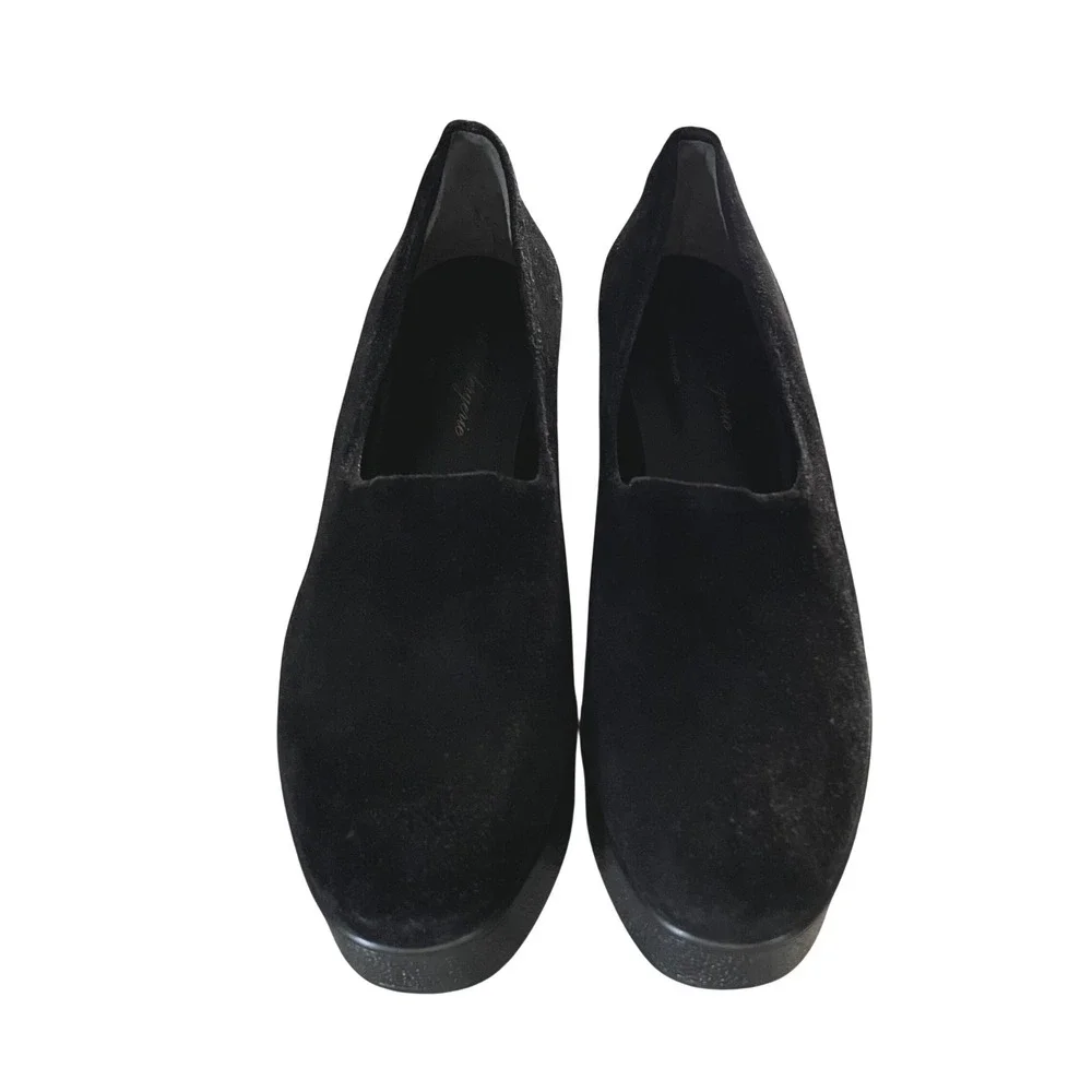 Robert Clergerie Paris Black Suede Platform Wedge Loafers Shoes EU 39.5 US 9.5